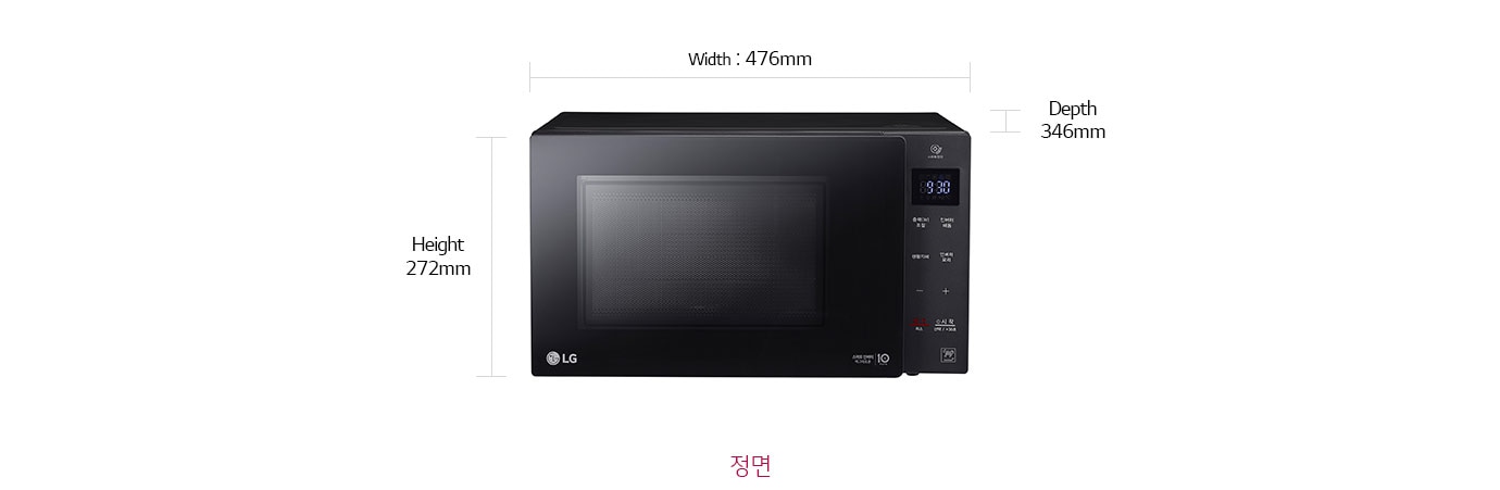 제품치수.정면 기준 넓이:476 mm,높이:272 mm,폭:346 mm