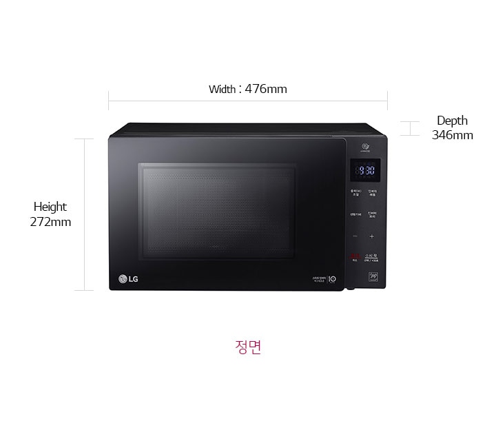 제품치수.정면 기준 넓이:476 mm,높이:272 mm,폭:346 mm