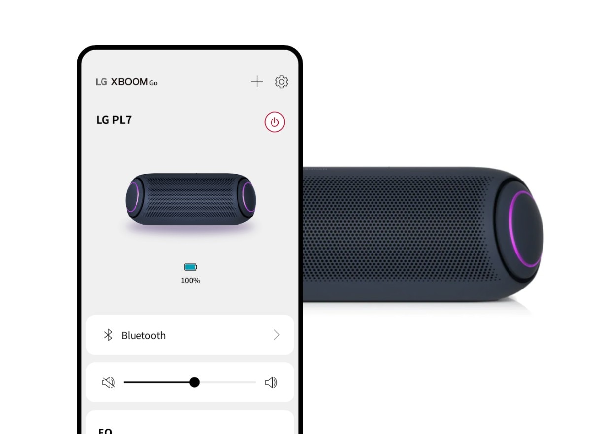 LG XBOOM 모바일 앱의 접근성 기능을 활용하세요. 화면의 내용을 읽어주는 음성 피드백을 통해 화면을 보지 않고도 내용을 파악하고 다양한 기능을 사용할 수 있는 이미지