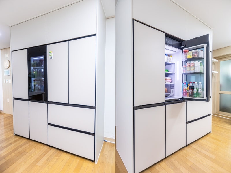 제가 사용 중인 LG 냉장고 및 LG 김치냉장고는<br/>가구장과 냉장고 간격을 최소화한 LG전자의 기술력으로 만든<br/>신제품 LG 디오스 Fit&Max(핏앤맥스) 제품입니다.