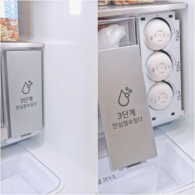 LG STEM 냉장고 내부의 3단계 안심정수필터 