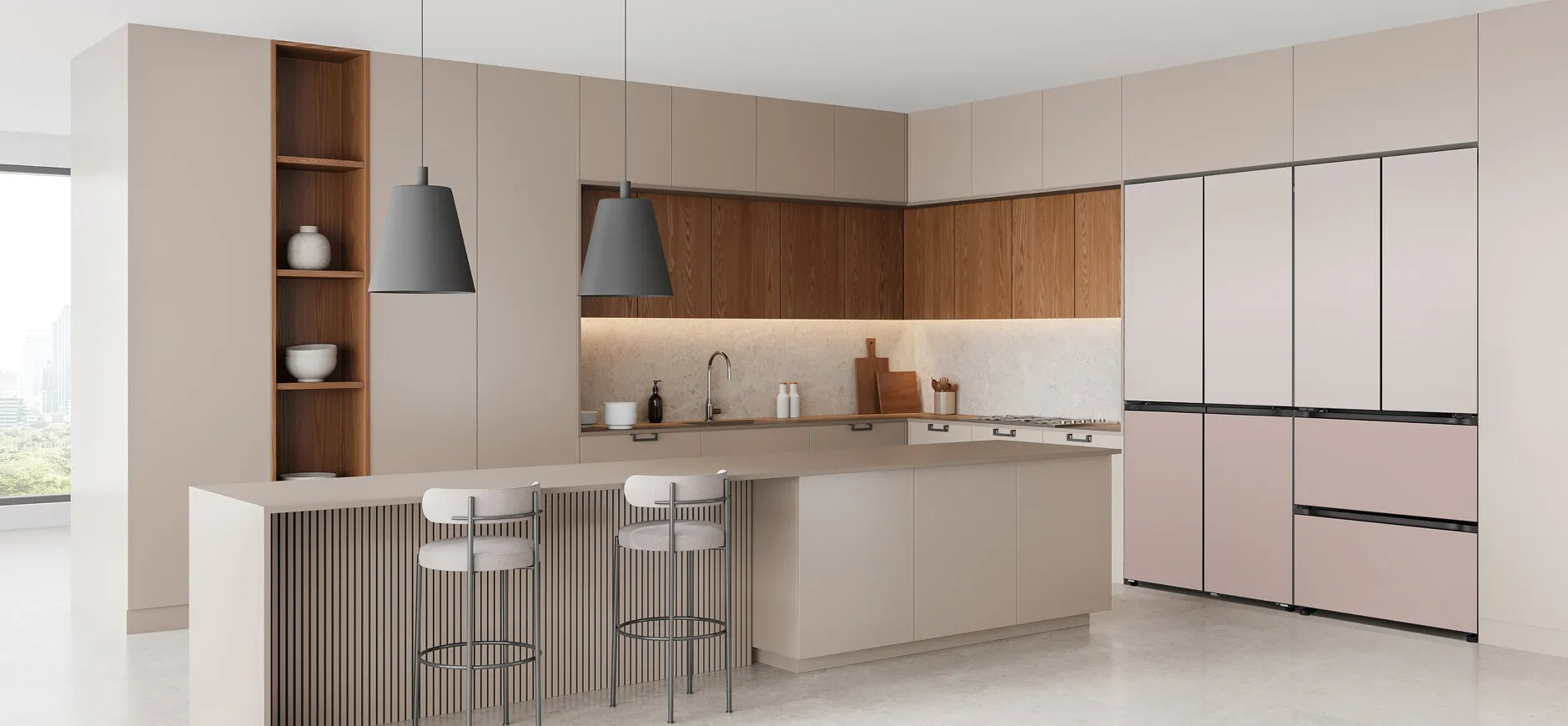 LG 디오스 오브제컬렉션 핏앤맥스 상냉장 하냉동 600리터 급 냉장고와 오픈형 상단 김치톡톡과 조합으로 가족 구성원이 많아도 보관 걱정 없이 효율적으로 사용