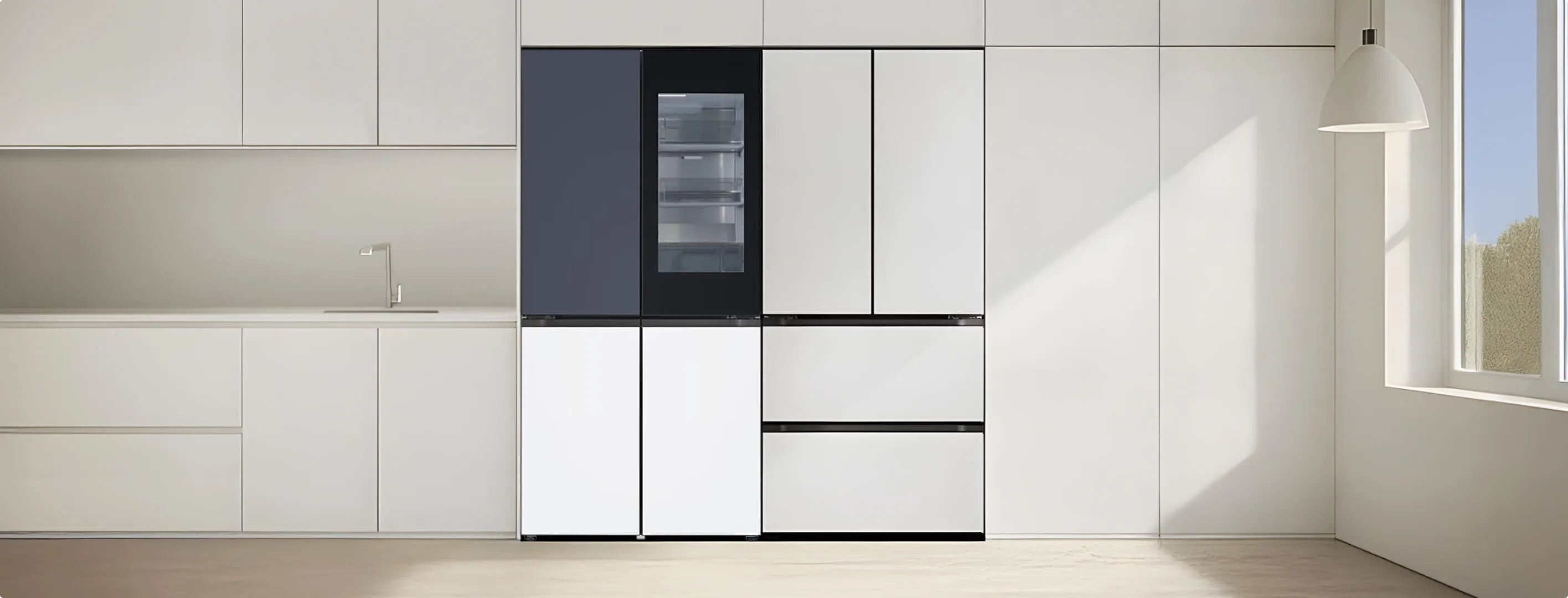 나만의 감각적인 주방 인테리어 스타일을 완성하는 네이비 컬러의 LG 디오스 오브제컬렉션 핏앤맥스냉장고