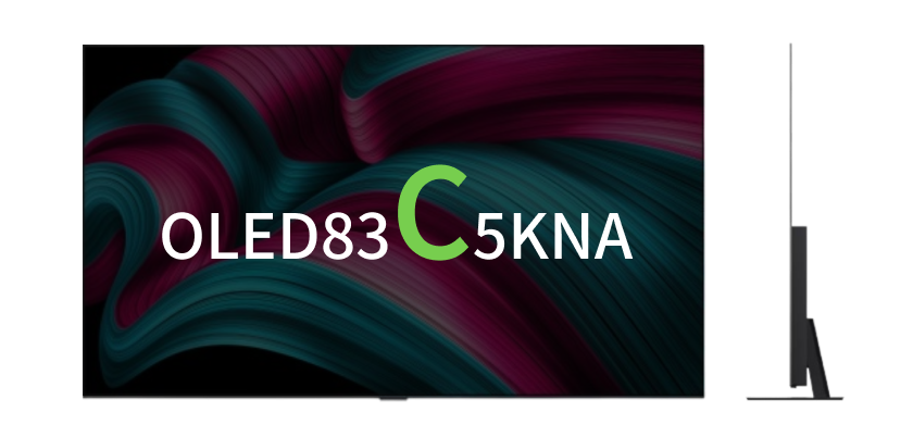 LG OLED TV 83형 C 시리즈, 스탠드형 디자인, 슬림한 측면 실루엣이 강조된 화면.