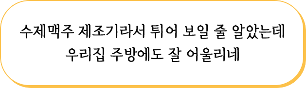 수제맥주 제조기라서 튀어 보일 줄 알았는데 우리집 주방에도 잘 어울리네