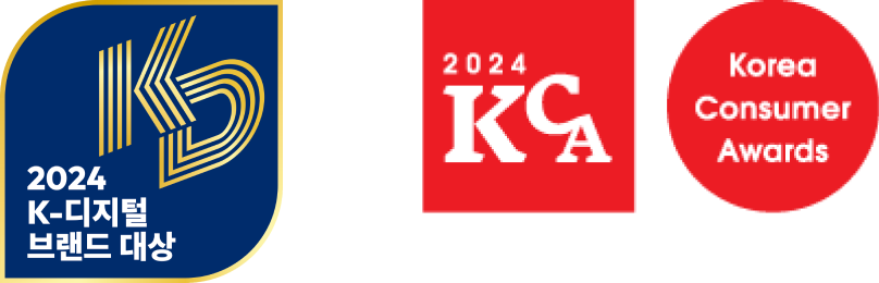 2024 K-디지털 브랜드 대상과 2024 한국의 소비자대상(Korea Consumer Awards) 로고가 나란히 배치된 이미지