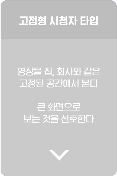 고정형 시청자 타입. 영상을 집, 회사와 같은 고정된 공간에서 본다. 큰 화면으로 보는 것을 선호한다