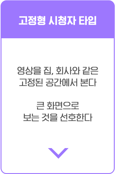 고정형 시청자 타입. 영상을 집, 회사와 같은 고정된 공간에서 본다. 큰 화면으로 보는 것을 선호한다