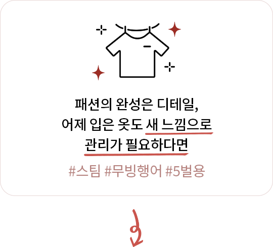 어제 입은 옷도 새 느낌으로 관리하고 싶은 경우를 강조하는 문구와 티셔츠 아이콘.