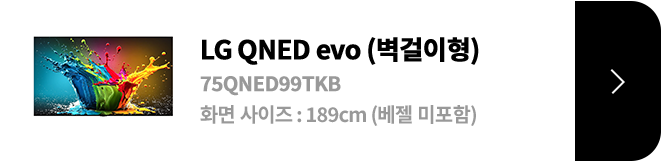 LG QNED evo (벽걸이형) / 75QNED99TKB / 화면 사이즈 :189CM / (베젤 미포함) / 제품보러가기