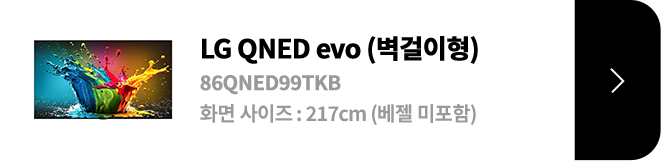 LG QNED evo (벽걸이형) / 86QNED99TKB / 화면 사이즈 :217CM / (베젤 미포함) / 제품보러가기