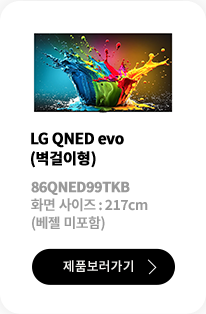 LG QNED evo (벽걸이형) / 86QNED99TKB / 화면 사이즈 :217CM / (베젤 미포함) / 제품보러가기