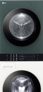 LG 워시타워. 녹색 건조기와 흰색 세탁기가 세로로 쌓인 타워형 제품입니다.