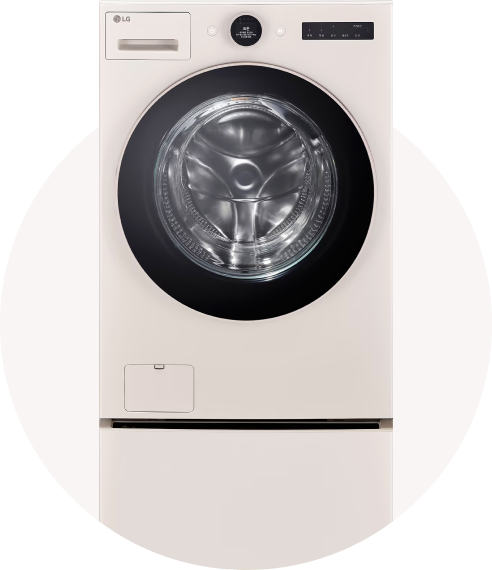 베이지색 배경에 있는 LG 세탁기