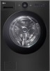 LG 워시콤보. 검은색 바디에 검은색 도어와 상단 조작 패널이 있는 단일 세탁기입니다.