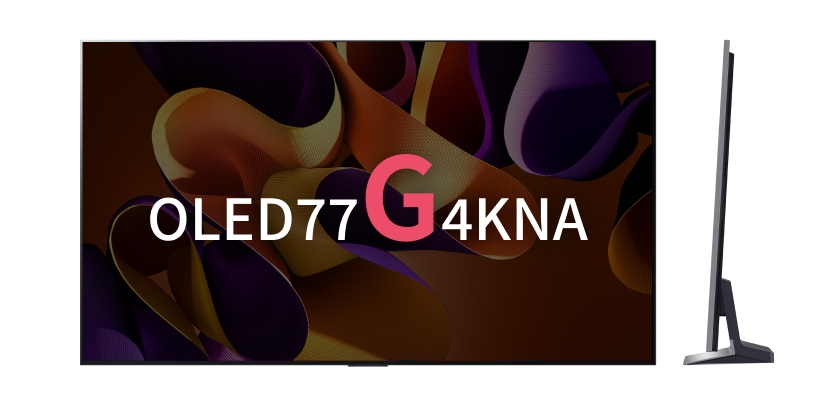 LG OLED TV 77형 G 시리즈, 갤러리 디자인으로 벽에 밀착되는 형태, 측면 두께를 강조한 모습 포함.