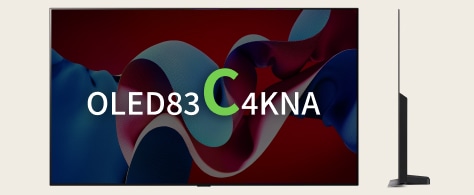 LG OLED TV 83형 C 시리즈, 스탠드형 디자인, 슬림한 측면 실루엣이 강조된 화면.