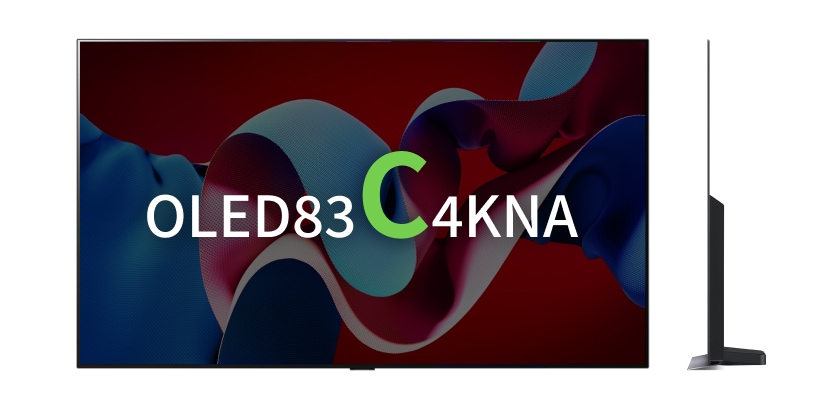 LG OLED TV 83형 C 시리즈, 스탠드형 디자인, 슬림한 측면 실루엣이 강조된 화면.