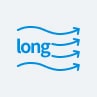 길고 강한 공기 흐름을 나타내는 파란색 아이콘으로, 'long' 텍스트와 함께 오른쪽으로 이어지는 공기 흐름 화살표가 있는 그림.