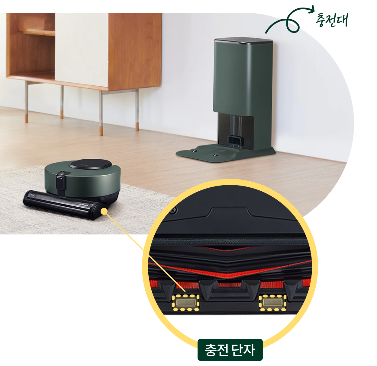 로봇청소기 충천법 충전대와 충전단자 