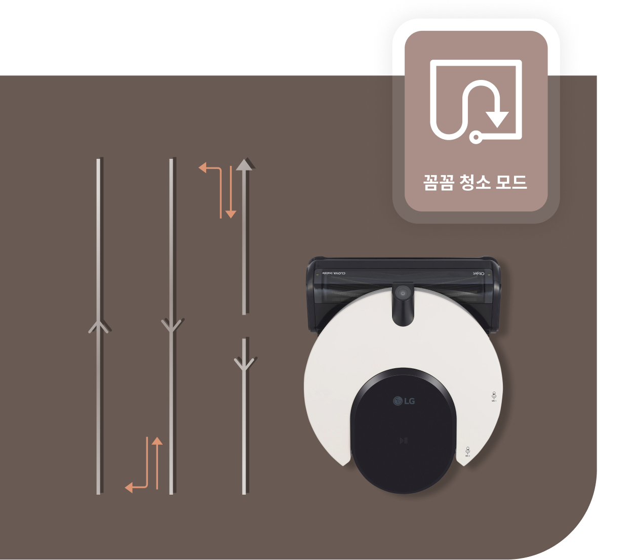  꼼꼼 청소 모드를 실행하고 있는 로봇청소기