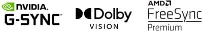 NVIDIA G-SYNC, Dolby Vision, AMD FreeSync Premium 로고