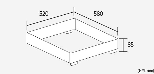 인덕션 하부 받침대 도면으로, 크기는 580mm x 520mm이며 높이는 85mm임.