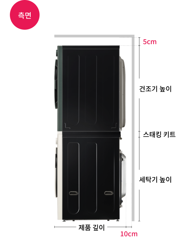 세탁기 건조기 직렬 설치, 수도꼭지가 측면에 있는 경우의 측면