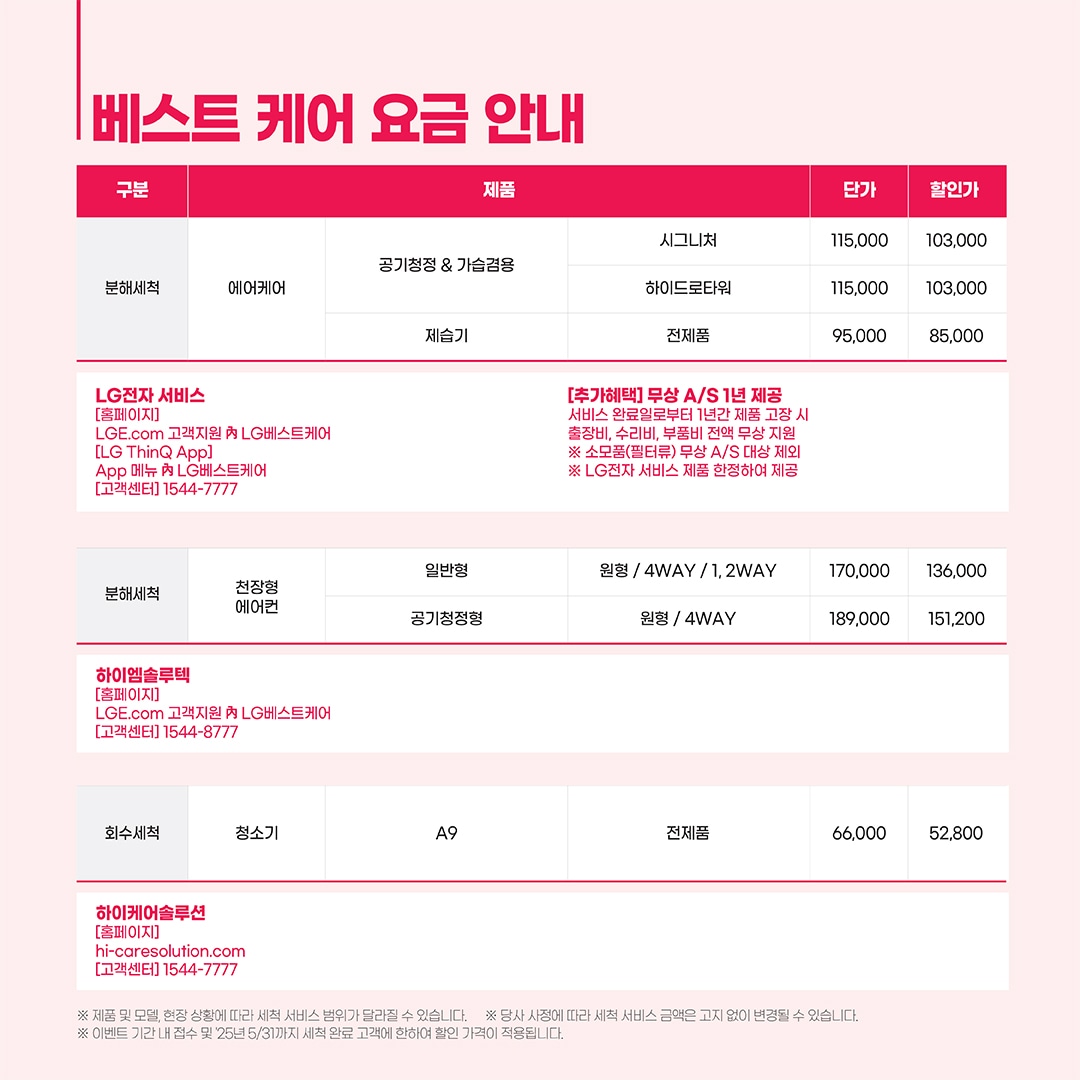 2025년 3월 봄맞이 LG전자 베스트케어 캠페인 이미지