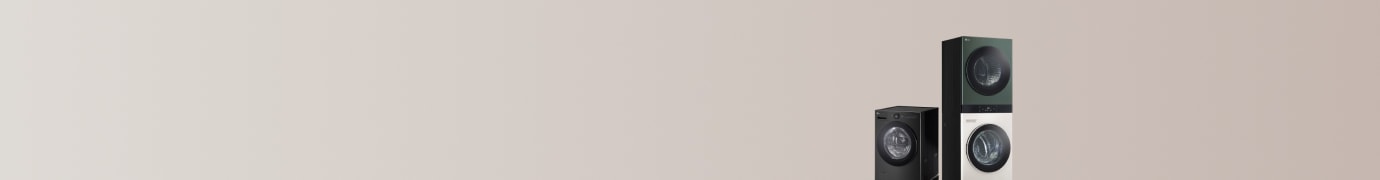 LG 트롬 오브제컬렉션 워시타워 25/21kg(WL21EGZU)와 LG 트롬 오브제컬렉션 워시콤보 + 미니워시(FH25KAX)의 측면컷