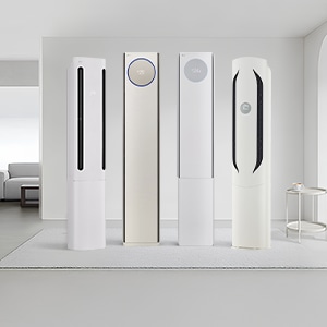 그레이톤 거실에 휘센 에어컨 4대 배치된 이미지.