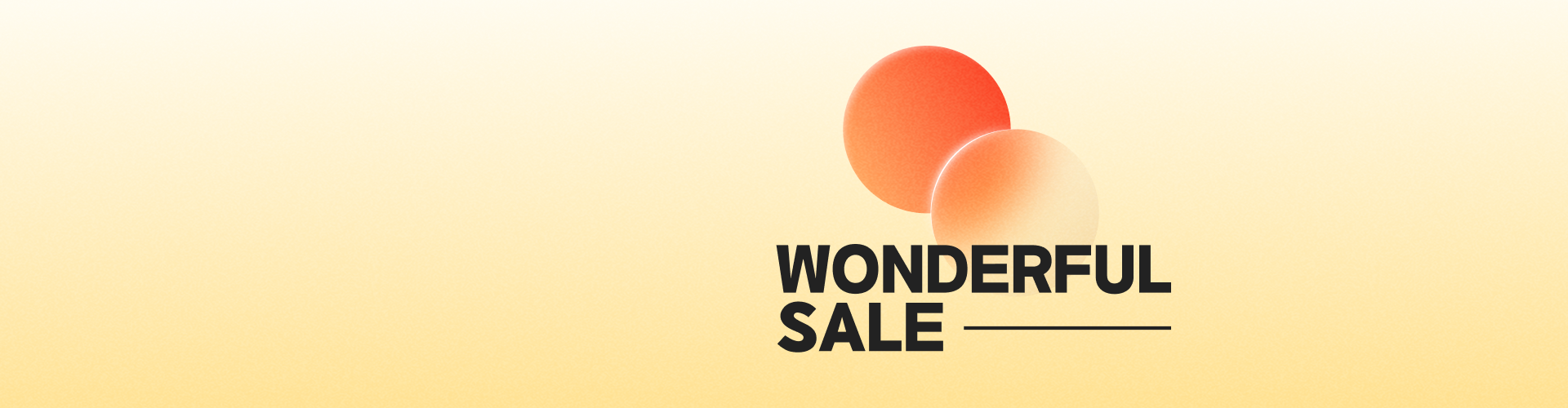 노란빛 배경에 붉은 원과 주황빛 그라데이션 원이 겹쳐진 그래픽과 'WONDERFUL SALE' 문구 배너