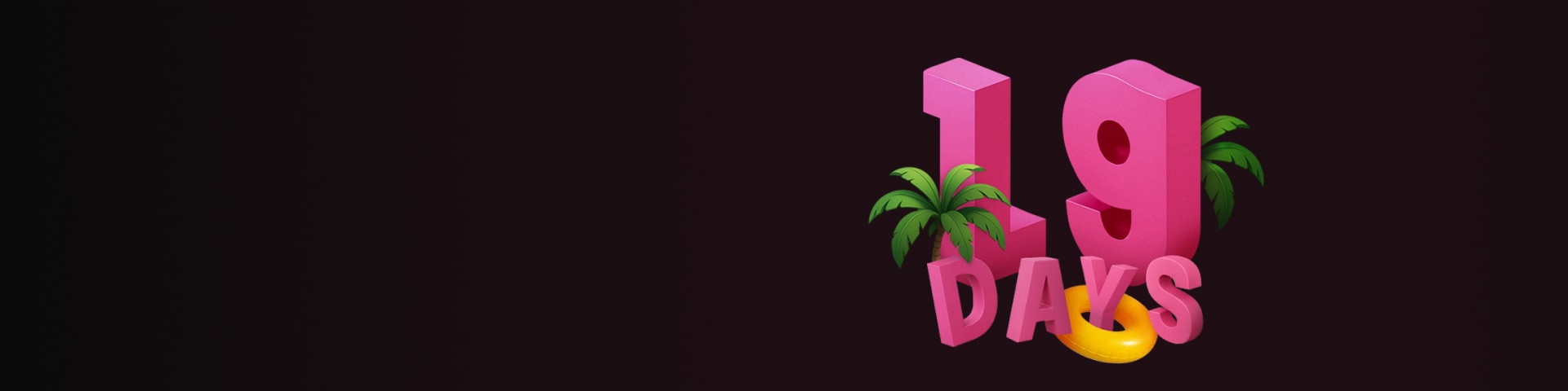검은색 배경에 '단 3일, LG DAYS 한정 특가 오픈' 문구가 있고 좌측에 3D LG DAYS 오브제 주변 양옆로 야자 나무 일러스트와 노란색 튜브가 배치되어 있습니다