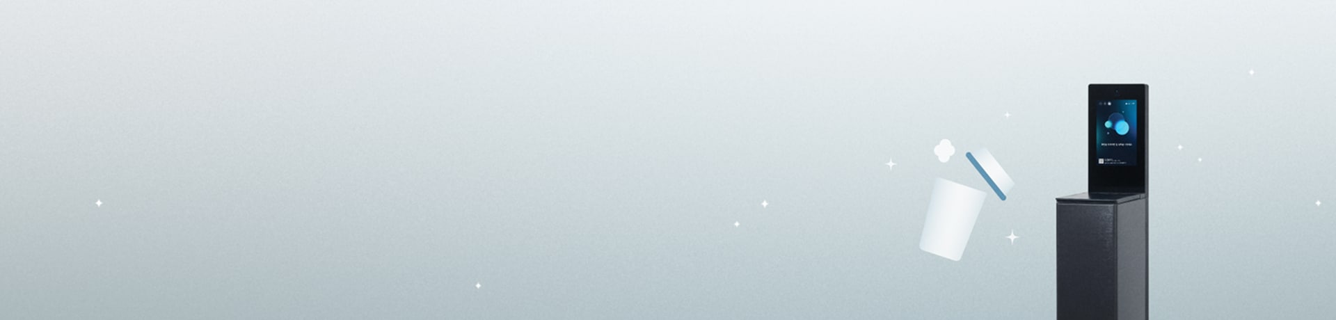 하늘색 톤 배경, 우측 전경에 LG myCup 텀블러 세척기 단독 제품 배치