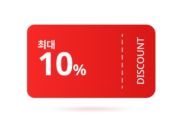 라이브 한정 혜택 카드. 빨간 쿠폰 형태, ‘최대 10% DISCOUNT’ 표시.