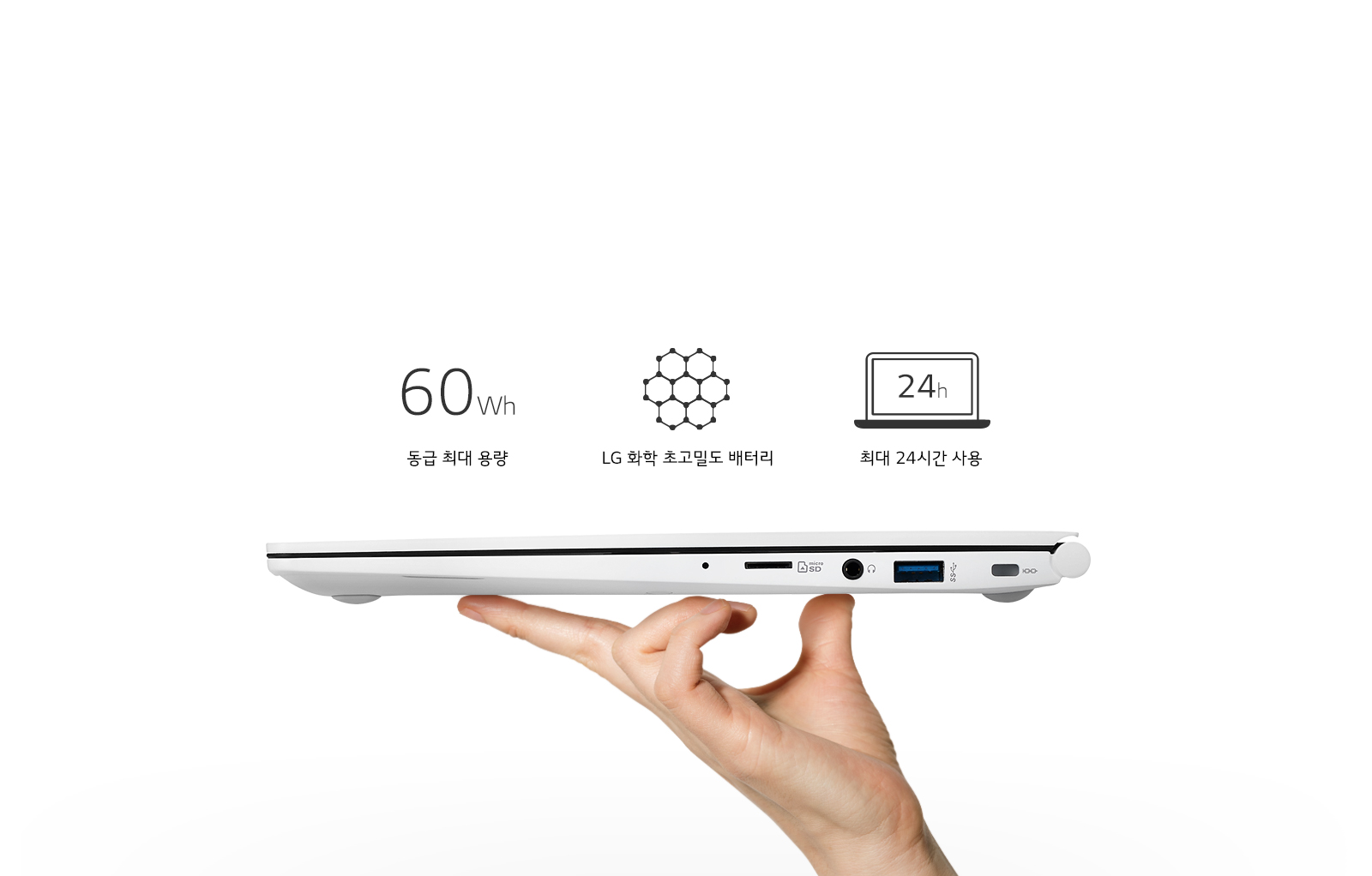 60 Wh µ¿±Þ ÃÖ´ë ¿ë·®, LG ÈÇÐ Ãʰí¹Ðµµ ¹èÅ͸®, ÃÖ´ë 22½Ã°£ »ç¿ë