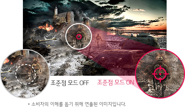 조준점 모드 OFF와 조준점 모드 ON의 화면 비교