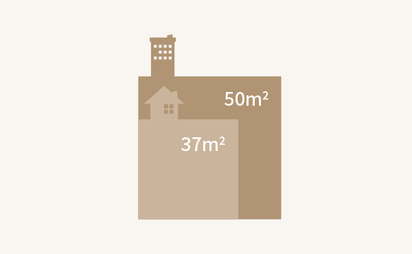 아파트 방 면적 52m2, 주택 방 면적 37m2 안내 이미지